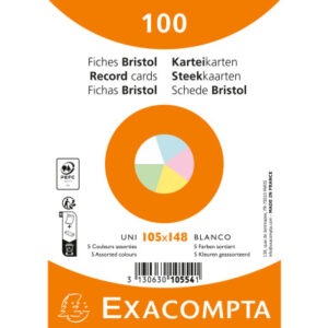 EXACOMPTA Karteikarten blanco         A6 10554E    farbig assortiert    100 Stück