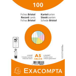 EXACOMPTA Karteikarten liniert        A5 10858E    farbig assortiert    100 Stück