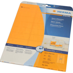 HERMA     Etiketten          63.5x29.6mm 5141      neon orange 540 Stück/20 Blatt