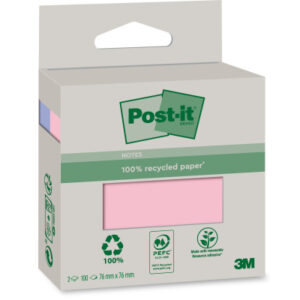 POST-IT   Haftnotizen Recycling  76x76mm 6820R-2PB blau und pink      2x100 Blatt