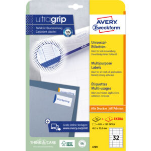 AVERY ZW. Universal-Etiketten  483x338mm 4789Z     weiss                 30 Blatt