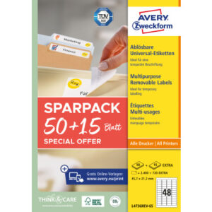 AVERY ZW. Universal-Etiketten  457x212mm L4736REV  weiss              50+15 Blatt