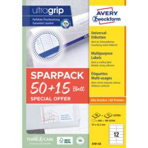 AVERY ZW. Universal-Etiketten   97x423mm 4781-65   weiss              50+15 Blatt