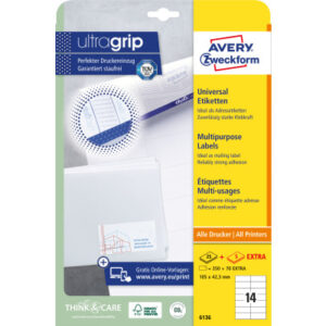 AVERY ZW. Universal-Etiketten  105x423mm 6136Z     weiss                 30 Blatt