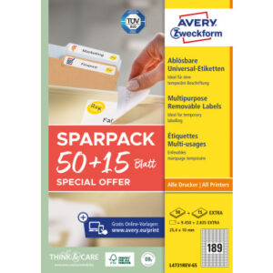 AVERY ZW. Universal-Etiketten   254x10mm L4731REV  weiss              50+15 Blatt