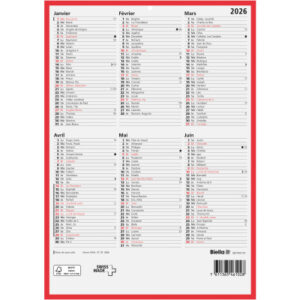 BIELLA    Wandkalender              2026 871407910 6M/1S rot/weiss FR   21x29.7cm