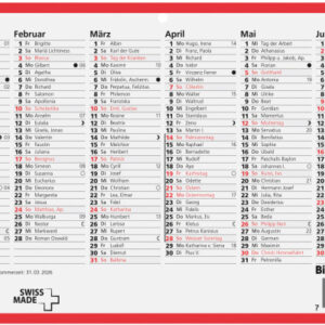 BIELLA    Wandkalender              2026 871507900 6M/1S rot/weiss DE 23.5x15.5cm