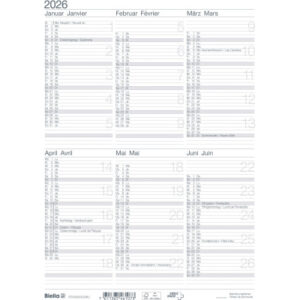 BIELLA    Wandkalender              2026 875406000 6M/1S weiss DE/FR    21x29.7cm