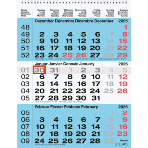 BIELLA    3-Monatskalender Wire-O   2026 889020050 3M/1S blau ML          31x40cm
