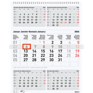 BIELLA    5-Monatskalender Wire-O   2026 889030000 5M/1S grau ML          31x40cm