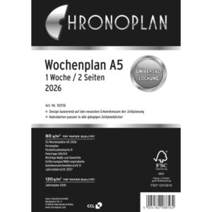 CHRONOPLA Ersatz Wochenplan         2026 50576Z.26 1W/2S in Zeilen             A5
