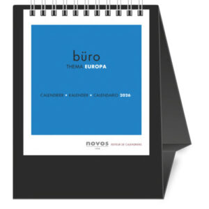 NOVOS     Tischkalender Europa      2026 500053    1M/1S schwarz ML     11.5x14cm