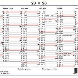 SIMPLEX   Wandkalender              2026 4032140   6M/1S rot/weiss DE/FR  A5 quer