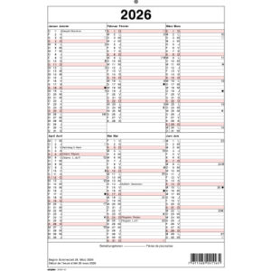 SIMPLEX   Wandkalender m.Namenstag  2026 4032340   6M/1S rot/weiss DE     A4 hoch