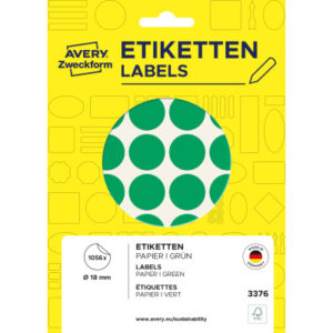 AVERY ZW. Markierungspunkte         18mm 3376      grün                1056 Stück