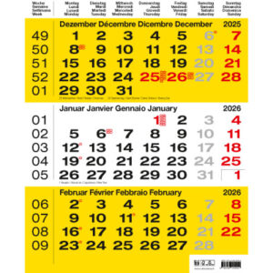 CALENDARI 3-Monats-Wandkalender     2026 36205502  gelb                   31x40cm
