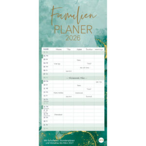 HEYE      Familienplaner Watercolor 2026 23447+26  1M/1S DE 5 Spalten     21x45cm