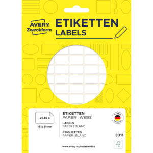 AVERY ZW. Haushaltetiketten       16×9mm 3311      weiss               2646 Stück