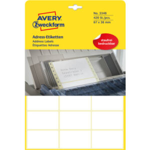 AVERY ZW. Adress-Etiketten       67x38mm 3348      weiss, permanent  20Bl./21Stk.