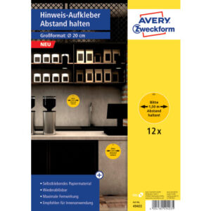 AVERY ZW. Hinweis-Aufkleber DE      20cm 49403     Abstand halten        12 Stück