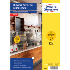 AVERY ZW. Hinweis-Aufkleber DE      20cm 49404     Mundschutz            12 Stück