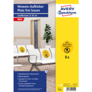 AVERY ZW. Hinweis-Aufkleber DE      20cm 49405     Platz frei lassen      8 Stück