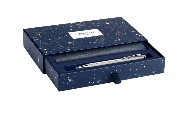CARAN D'A Kugelschreiber Ecridor Set CC0890.02 Cosmic blau mit Lederetui