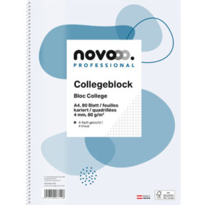 NOVOOO    Collegeblock                A4 729797    4mm kariert, 80g      80 Blatt