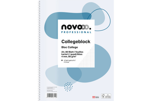 NOVOOO Collegeblock A4 729797 4mm kariert, 80g 80 Blatt