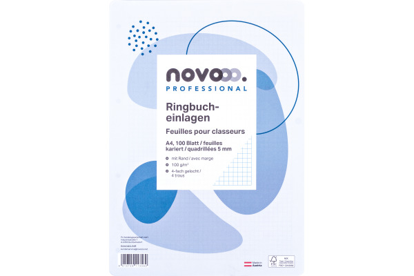 NOVOOO Ringbucheinlagen A4 731885 5mm kariert,100g,Rand 100 Bl.
