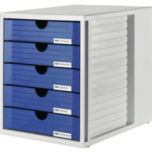 HAN Schubladenbox Systembox 1450-14 lichtgrau/blau 5 Fächer
