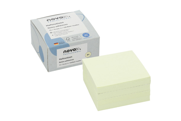 NOVOOO Haftnotizen Recycling 75x75mm 5654-11BO gelb 4x100 Blatt
