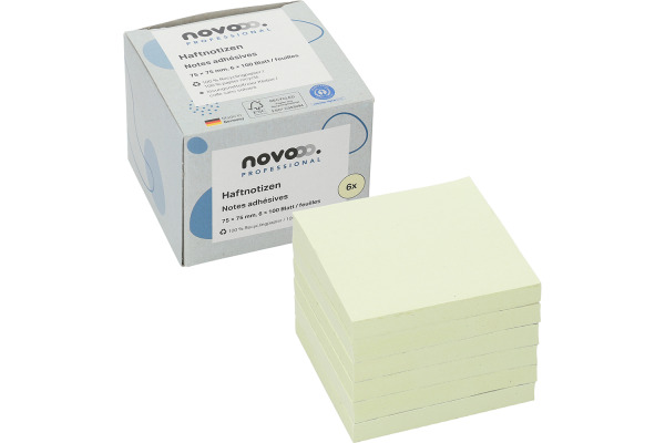 NOVOOO Haftnotizen Recycling 75x75mm 5654-11BO gelb 6x100 Blatt