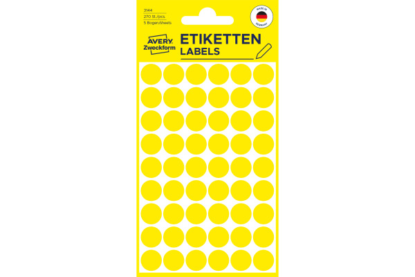 AVERY ZW. Markierungspunkte 12mm 3144 gelb 270 Stück