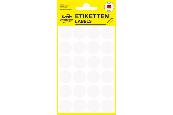 AVERY ZW. Markierungspunkte 18mm 3170 weiss 96 Stück