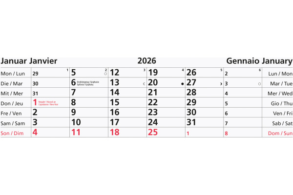 BIELLA Abreissblock Nr.14 2026 889014000 1M/1S mehrfarbig ML 24x9cm – Bild 2