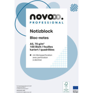 NOVOOO Notizblock weiss A5 694723 kariert 4mm, 70g 5x100 Blatt
