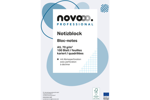 NOVOOO Notizblock weiss A5 694723 kariert 4mm, 70g 5x100 Blatt