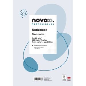 NOVOOO Notizblock weiss A4 731509 kariert 4mm, 80g 100 Blatt