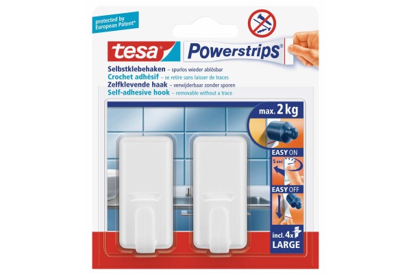 TESA Powerstrips Haken Classic 580100004 2 Haken/4 Strips Large