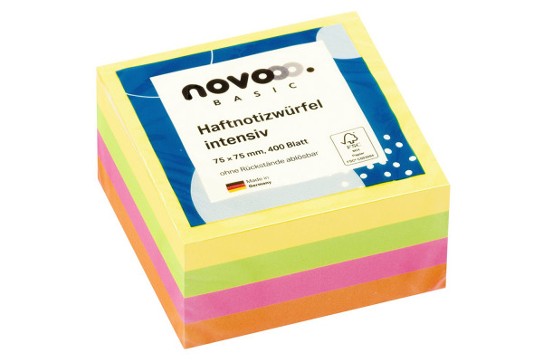 NOVOOO Haftnotizen intensiv 75x75mm 311719 assortiert 4x100 Blatt