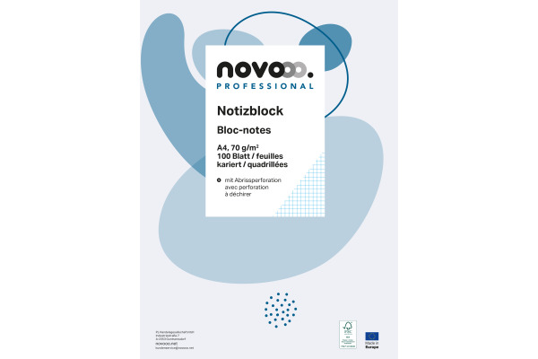 NOVOOO Notizblock weiss A4 694722 kariert 4mm, 70g 5x100 Blatt