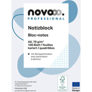 NOVOOO Notizblock weiss A6 694724 kariert 4mm, 70g 5x100 Blatt