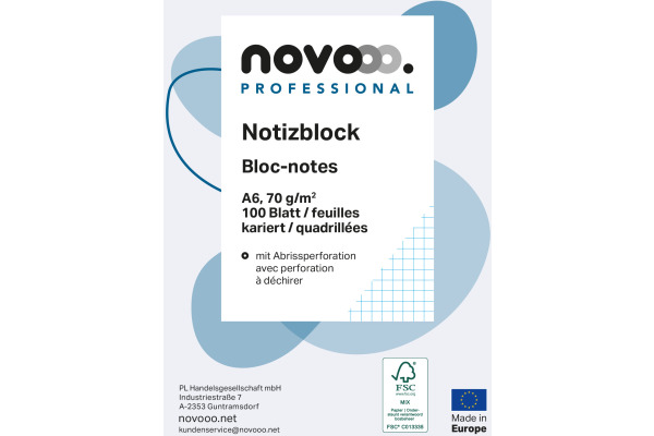 NOVOOO Notizblock weiss A6 694724 kariert 4mm, 70g 5x100 Blatt