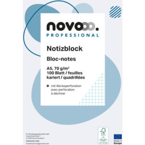 NOVOOO Notizblock weiss A5 694727 kariert 4mm, 70g 2x100 Blatt