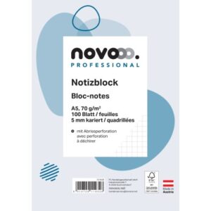 NOVOOO Notizblock weiss A5 731506 kariert 5mm, 70g 2x100 Blatt