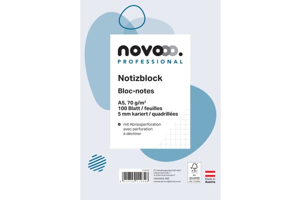 NOVOOO Notizblock weiss A5 731506 kariert 5mm, 70g 2x100 Blatt
