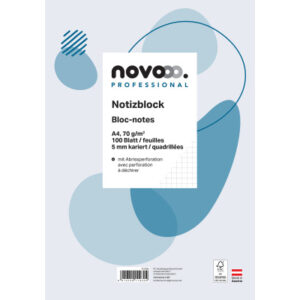 NOVOOO Notizblock weiss A4 731508 kariert 5mm, 70g 100 Blatt