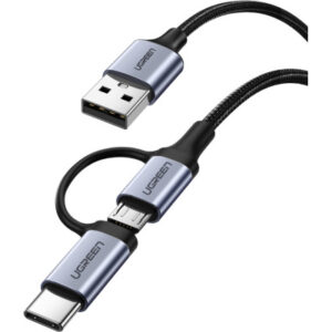UGREEN Cable USB-A-MicroUSB+USB-C 30875 1m, Black