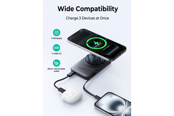 AUKEY MagFusion Reel 5000mAh PB-MS11 PB,Qi2 Wirel.Retract.Cable – Bild 2
